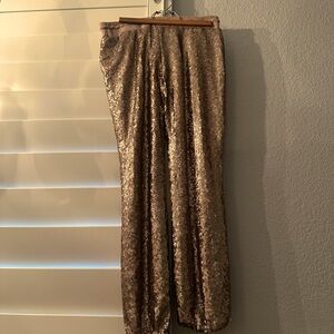 Gold sequin jogger pants with draw string waist